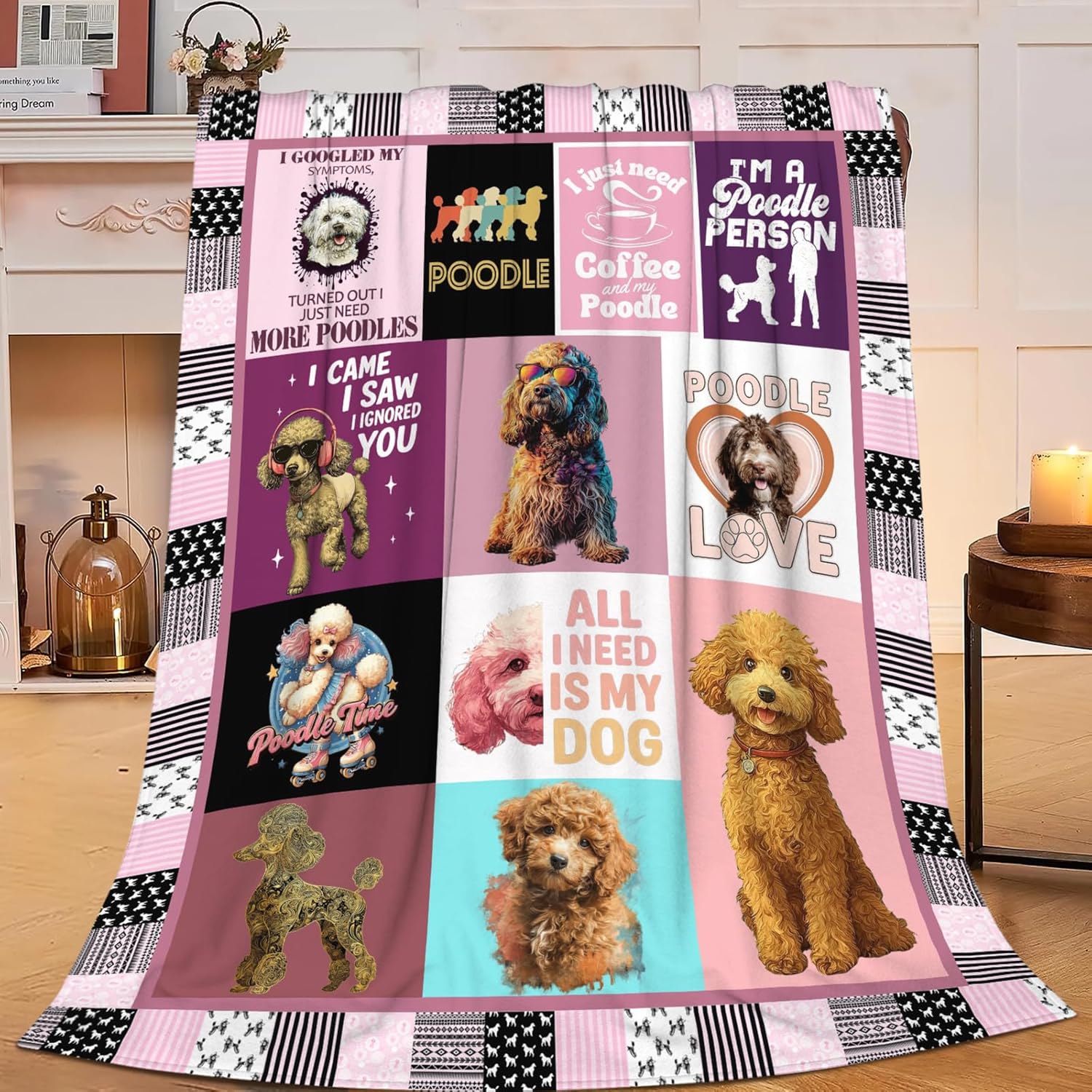 Poodle Throw Blanket Poodle Puppy Stuff Gifts for Dog Lover Kids Girls Boys Adults Women Men Soft Cozy Warm Plush Fluffy Fuzzy Fleece Blanket Decor 60''X80''