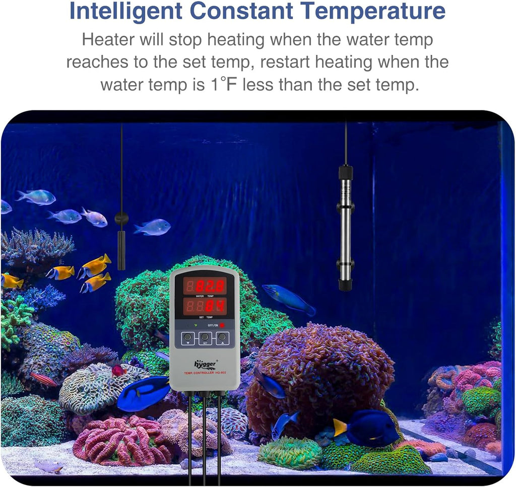 hygger Marine 50W Titanium Aquarium Heater for Salt Water and Fresh Water, Digital Submersible Heater with External IC Thermostat Controller and Thermometer, Fish Tank Heater for Fish Tank 5-10 Gallon