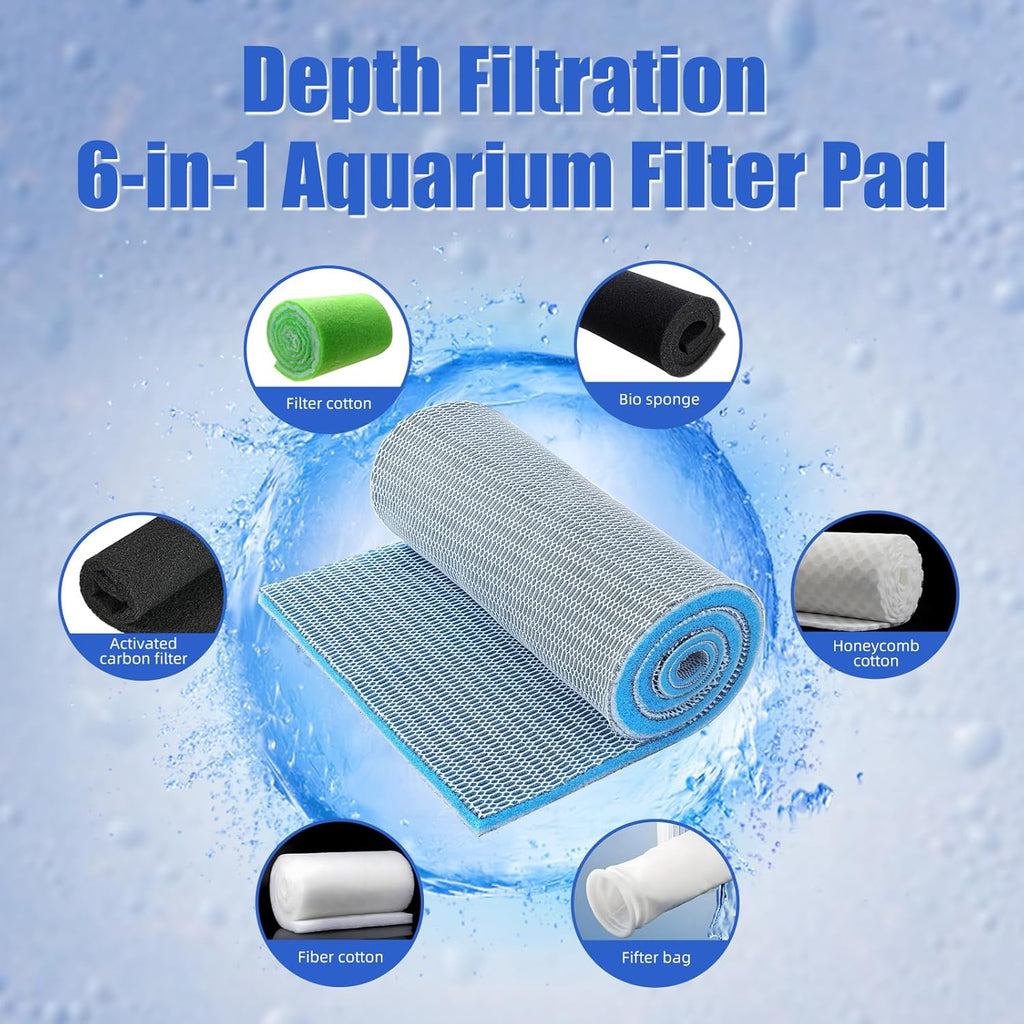 AQUANEAT Aquarium Filter Sponge 8-Layer Filter Media Pad, Cut-to-Size Foam Floss for Fish Tank Sump Pond (47" x 12" x 0.6")