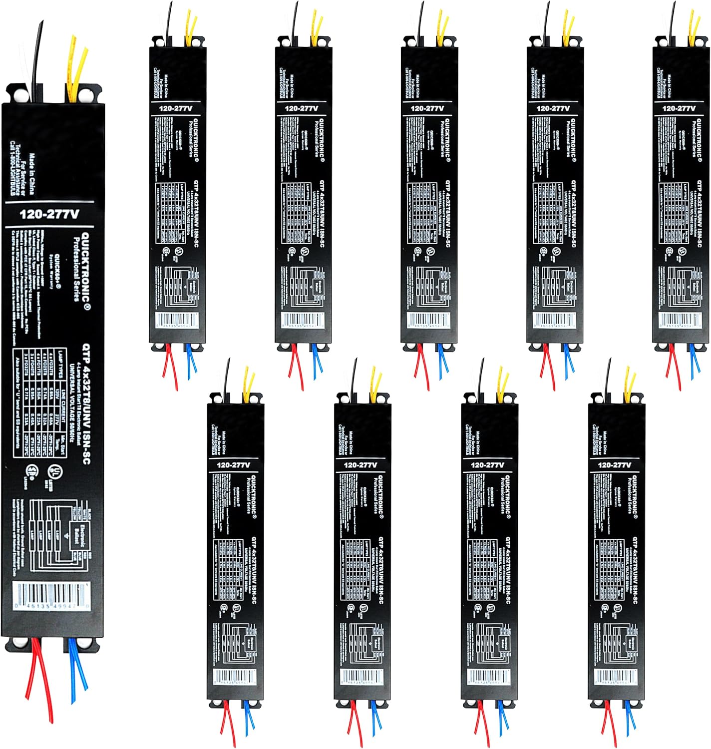 OHLECTRIC 10 Pack - Replacement for Sylvania Ballast QTP4X32T8/UNV ISN-SC, Philips ICN-4P32-N, Keystone KTEB-432-UV-IS-N-P, for 4 Fluorescent T8 Lamps - 120-277V - 32 Watt