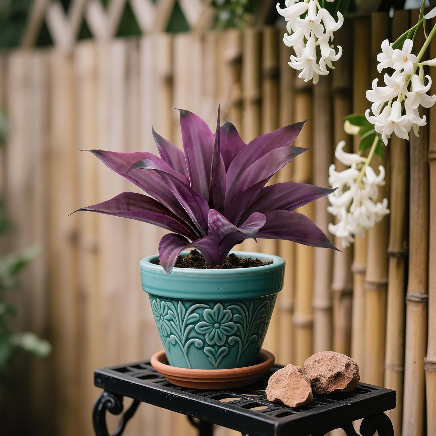 Artificial Flowers for Outdoors Artificial Agave Fake Plants Faux Agave Artificial Plants Outdoor Fake Flowers Outdoor Faux Plants Indoor Uv Resistant Artificial Plants 12In(Purple，2pcs)