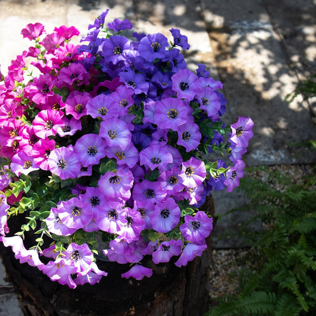 Artificial Flowers for Outdoors,UV Resistant Artificial Outdoor Flowers,Not-Fading Faux Flowers for Outdoor Planters for Front Door Porch Yard Patio Garden Home Decor,12 Bundles Mix 3 Colors