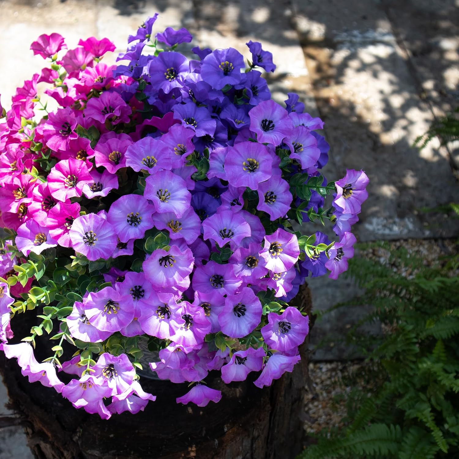 Artificial Flowers for Outdoors,UV Resistant Artificial Outdoor Flowers,Not-Fading Faux Flowers for Outdoor Planters for Front Door Porch Yard Patio Garden Home Decor,12 Bundles Mix 3 Colors