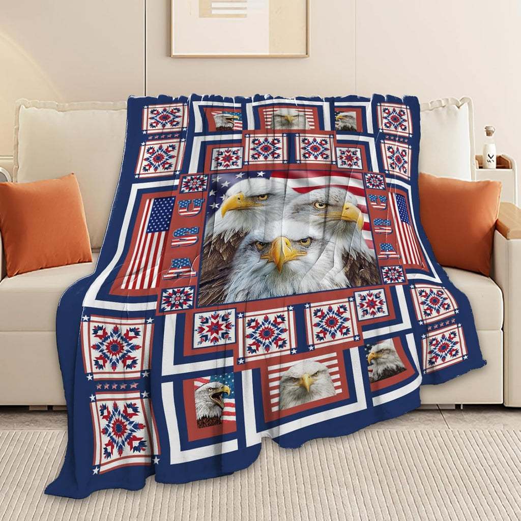 Eagle Throw Blanket American Flag Bald Eagle Stuff Gifts for Kids Girls Boys Adults Women Men Soft Cozy Warm Plush Fluffy Fuzzy Fleece Blanket Decor 40''X50''