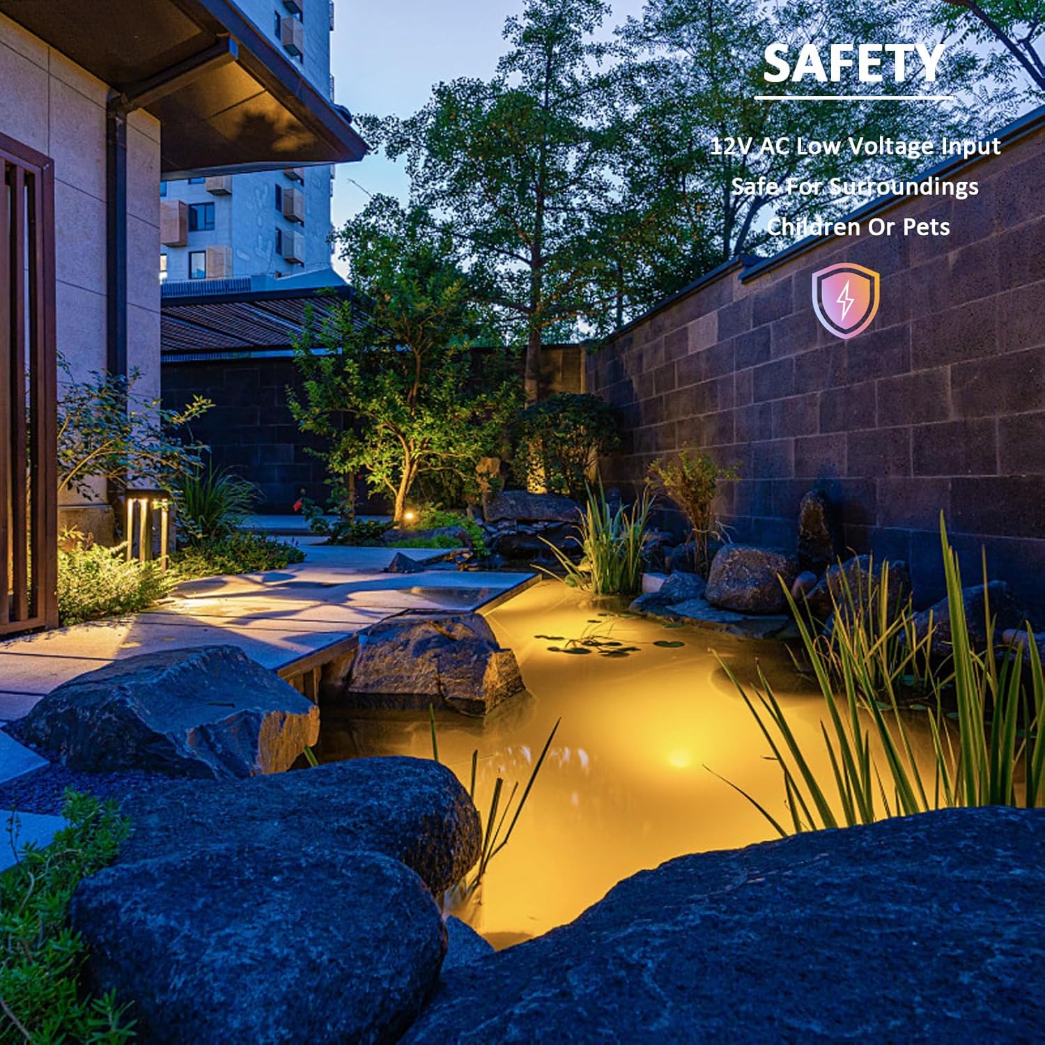 Low Voltage Pond Lights 2PK Landscape Lighting Submersible Light 2900K Warm White 5.4W 135 Lumens Underwter Lights Floodlight with 15FT Wire for Swimming Pool, Fountain, Pond