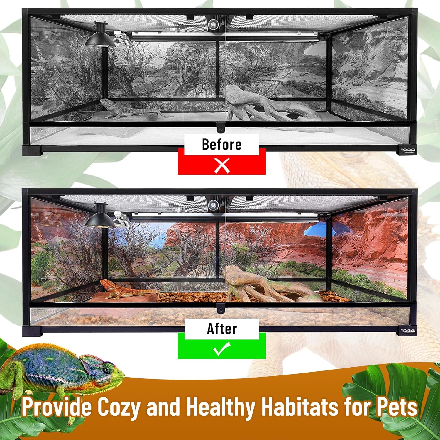 Riare 8 Pack Natural Coconut Chip Substrate for Reptiles- Compressed Coconut Husk Reptiles Bedding, Coco Husk Chip Terrarium Substrate for Snakes, Tortoises, Ball Python, Frogs, Bearded Dragon, Lizard