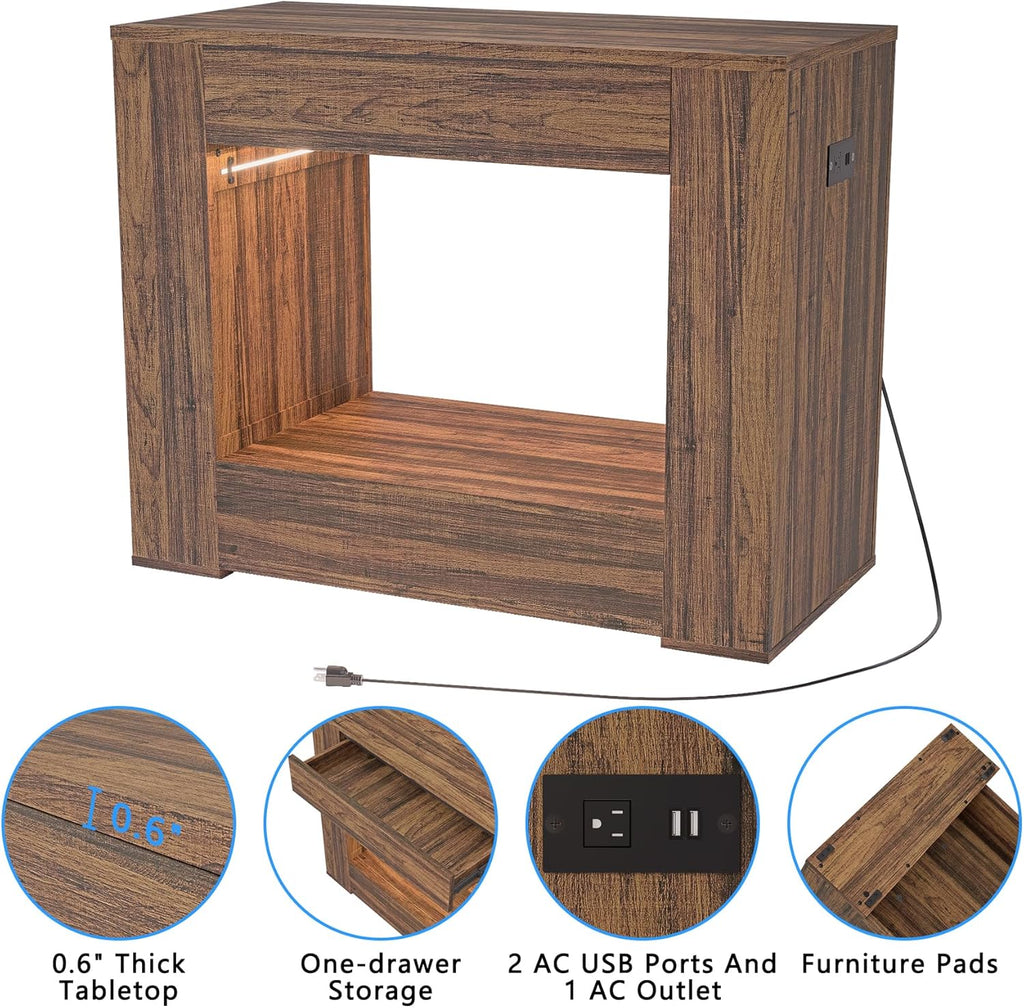40-50 Gallon Aquarium Stand with Power Outlet,Led Light,Large Storage Drawer,Heavy Duty fish tank Stand for Turtle Tank, Turtle Reptile,Amphibians Terrarium,Rustic Brown