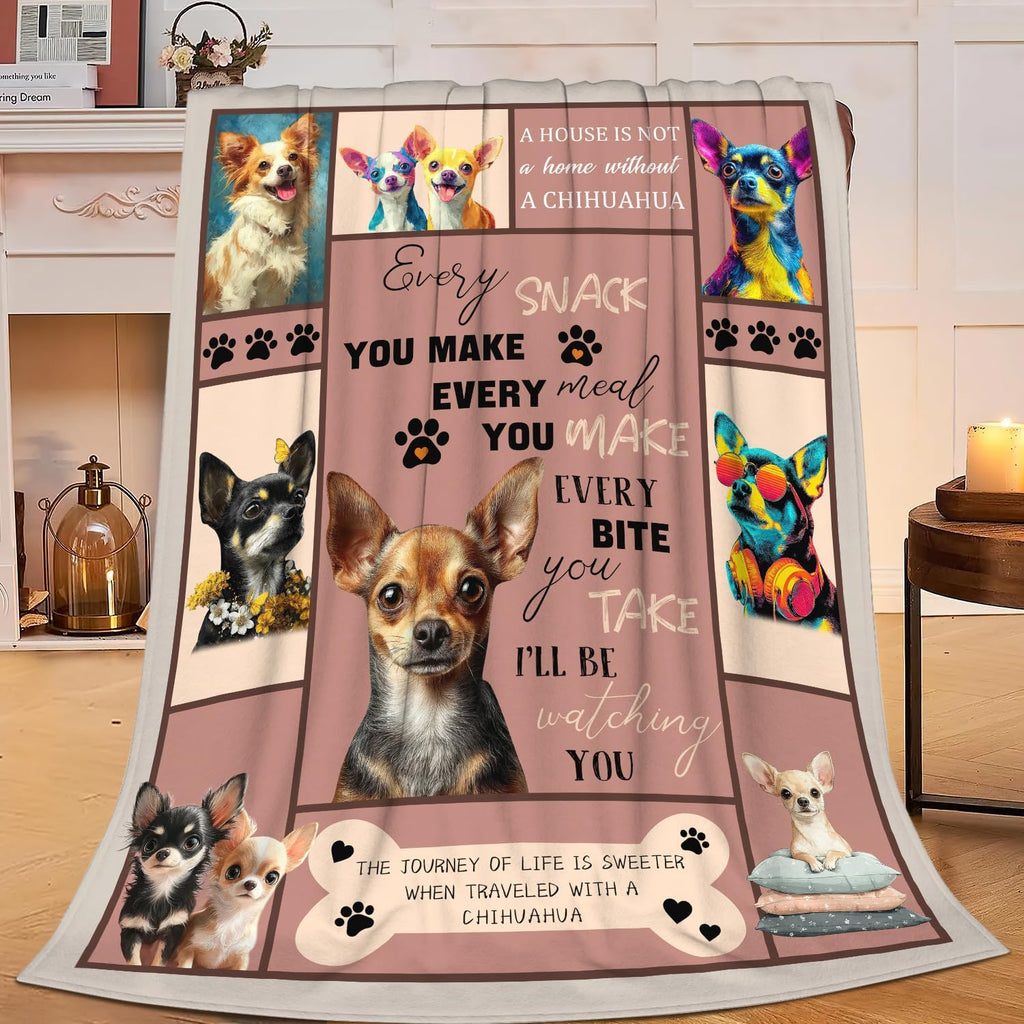 Chihuahua Throw Blanket Chihuahua Puppy Stuff Gifts for Dog Lover Kids Girls Boys Adults Women Men Soft Cozy Warm Plush Fluffy Fuzzy Fleece Blanket Decor 50''X60''