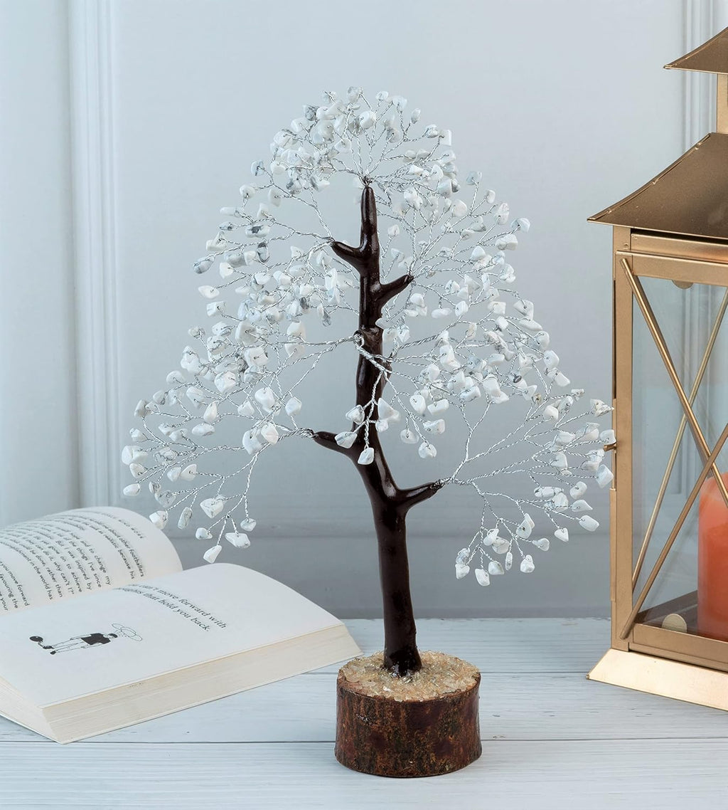 Howlite Crystal Tree of Life Handmade Gemstone Chakra Feng Shui Money Tree Crystal Decoration, Spiritual Birthday Gift for Women Healing Gem Stone Home & Office Décor