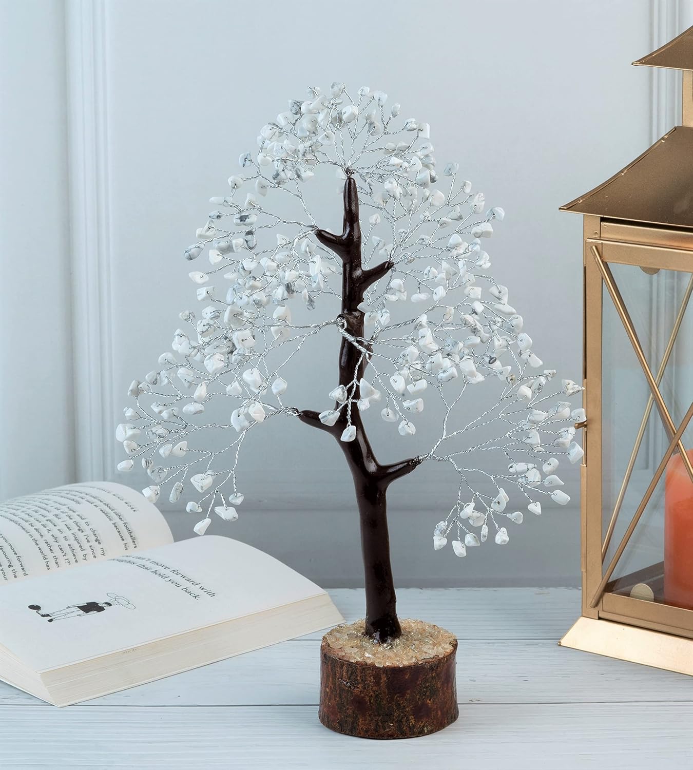 Howlite Crystal Tree of Life Handmade Gemstone Chakra Feng Shui Money Tree Crystal Decoration, Spiritual Birthday Gift for Women Healing Gem Stone Home & Office Décor