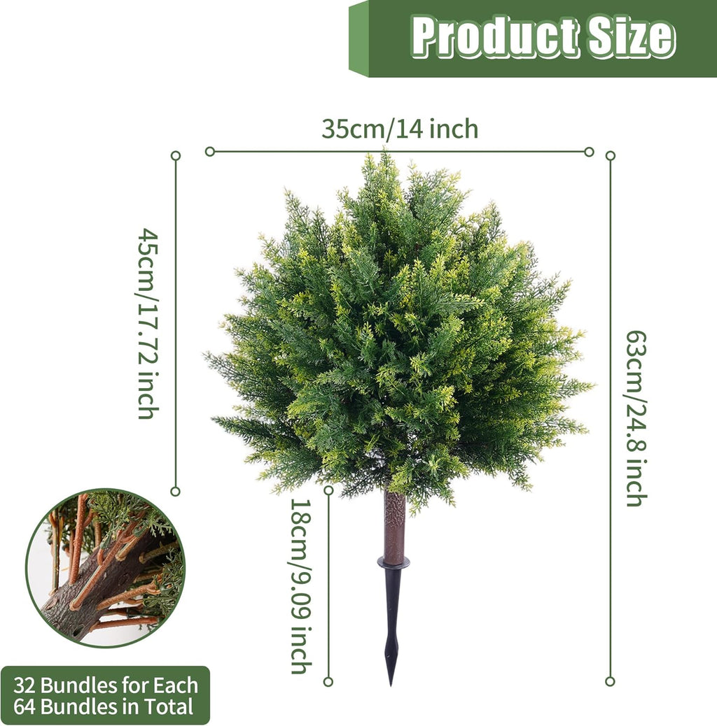 24inch Artificial Cedar Christmas Trees, Norfolk Pine Tree. 2 Sets Faux Cypress Topiary with Spikes Outdoor Christmas Tree Front Porch Decor, Fake Shrubs Planters, Christmas Pot fillers urn Filler