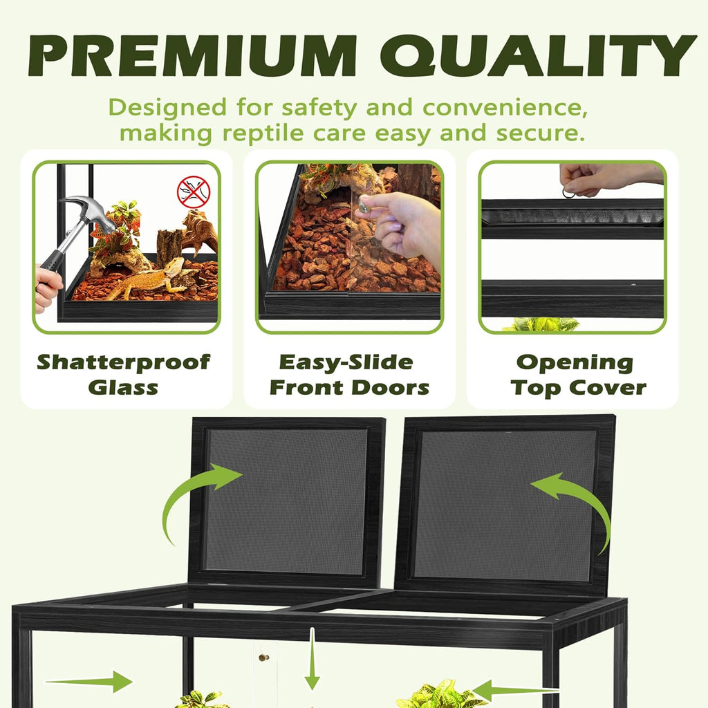 Prolee Tempered Glass Beard Dragon Tank 81 Gallon,Reptile Encloure and Snake Tank with Metal Mesh Roof Door,Locking Design Reptile Tank for Lizard,Gecko,Chameleon (48"X20"X20",Black)