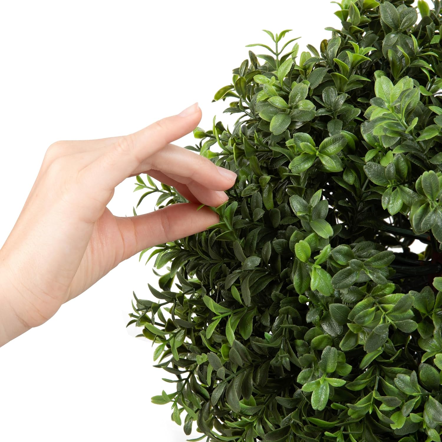 DRAY 14" Diameter Artificial Boxwood Topiary – Set of 2 Faux Plants in Black Decorative Planters – UV-Resistant, Weatherproof, Realistic Outdoor & Indoor Greenery Accent