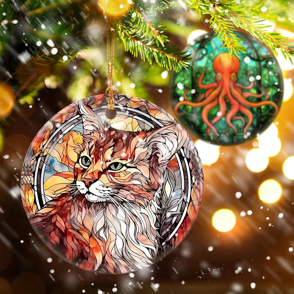 Touber Cat Ornament, Christmas Ornament, Christmas Decoration, Holiday Present Idea, Heirloom Keepsake, Round Ceramic, Gift Exchange, Bauble Present, Gift Idea, Cat
