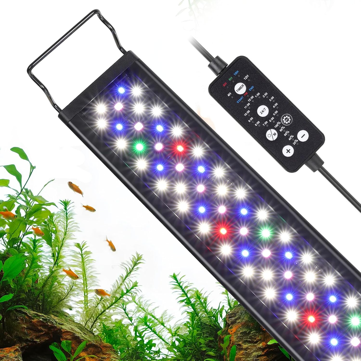 hygger 36W LED Aquarium Light, 36-42 Inch Fish Tank Light with Timer Auto On/Off, Sunrise Sunset Mode, Adjustable Brightness and Colors, Full Spectrum Light with Extendable Brackets for Freshwater