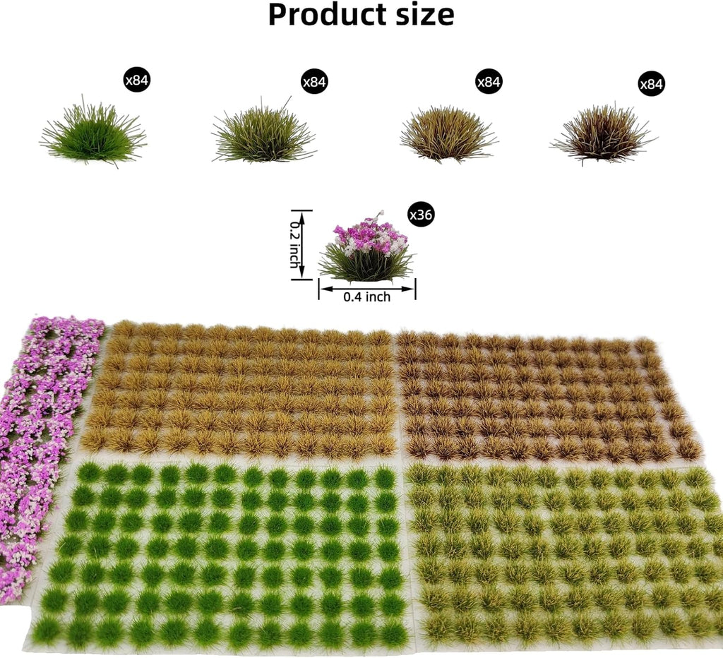 372 Pcs Static Grass Clusters, All Seasons Blend Miniature Grass Tufts for Railway Scenery, Train Layouts, Wargaming Terrain, Diorama Landscape (B)