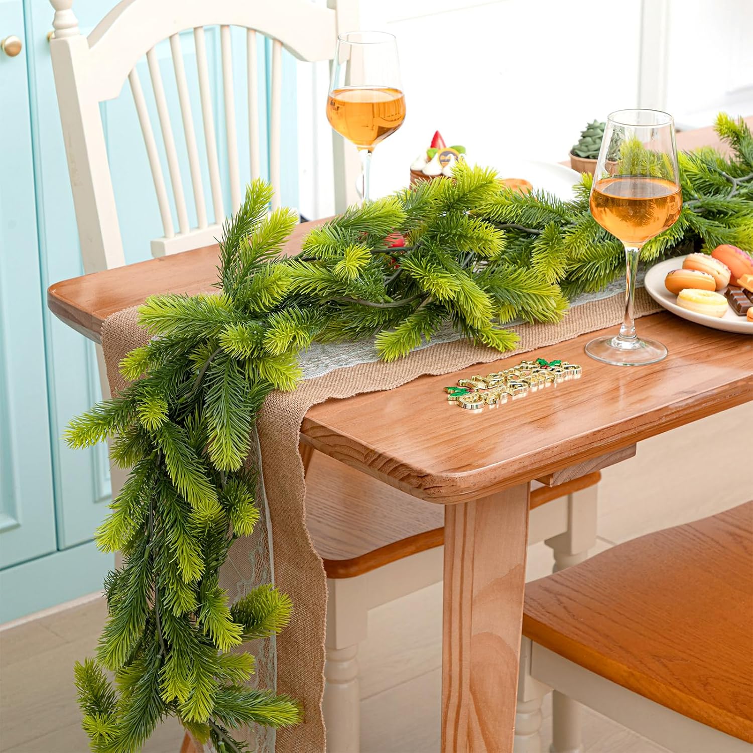 12 Pcs 5.6ft Artificial Christmas Garland Faux Spruce Pine Garlands Realistic Leaves Hanging Greenery Plant for Christmas Table Fireplace Wall Mantle Indoor Xmas Decor