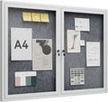 48"x36" Lockable Enclosed Bulletin Board, Outdoor Flet Weather-Resistant Aluminum Frame Notice Board, Wall Mounted Display Case Acrylic Doors for School,Office,Silver Frame w/Grey Flet