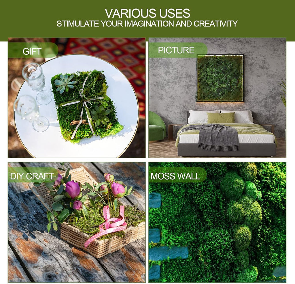 Jutom 4 Rolls Dried Moss Table Runner 12 x 40 Inch Preserved Sheet Moss Mat Artificial Green for Crafts Party Wedding Garden Decor