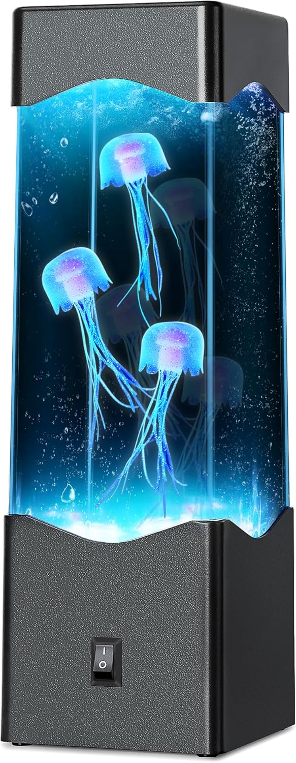 Gifts for Adults Kids, Multi-Color Jellyfish Lamp, USB Powered Aquarium Night Lights with 3 jellyfish,Jelly fish Tank Light Lamp Bedroom Office Room Desktop Decoration Mood Lamp for Stress Relief