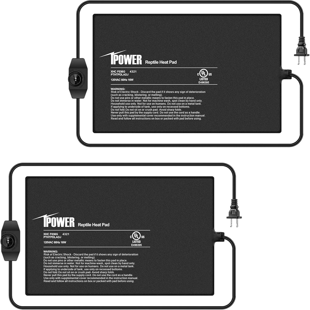 iPower 8x12 Inch Reptile Heating Pad with Adjustable Controller Knob, Under Tank Heater Mat for Turtles, Lizards, Snakes, Amphibians & Small Pets, 2 Pack