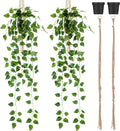 Folmywy 2 Pack Artificial Hanging Plants Vines with Pot Fake Greenery Potted Plant Ivy Leaves Garland Decoration for Shelf Living Room Bedroom Garden Wedding Party Indoor Outdoor
