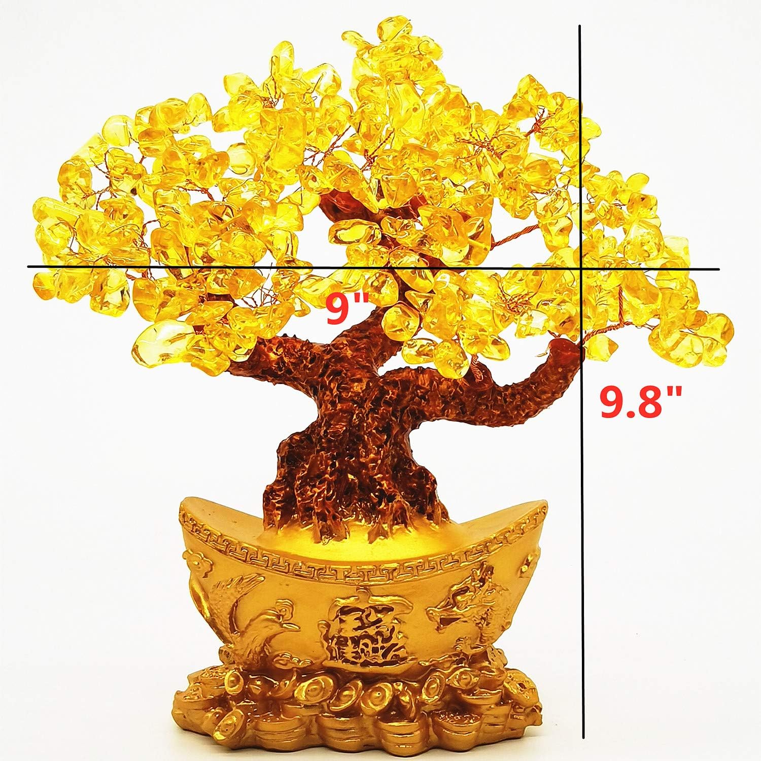 Feng Shui Yellow Quartz Crystal Tree, Bonsai Style Money Trees Decoration for Luck and Wealth (Yuan Bao)