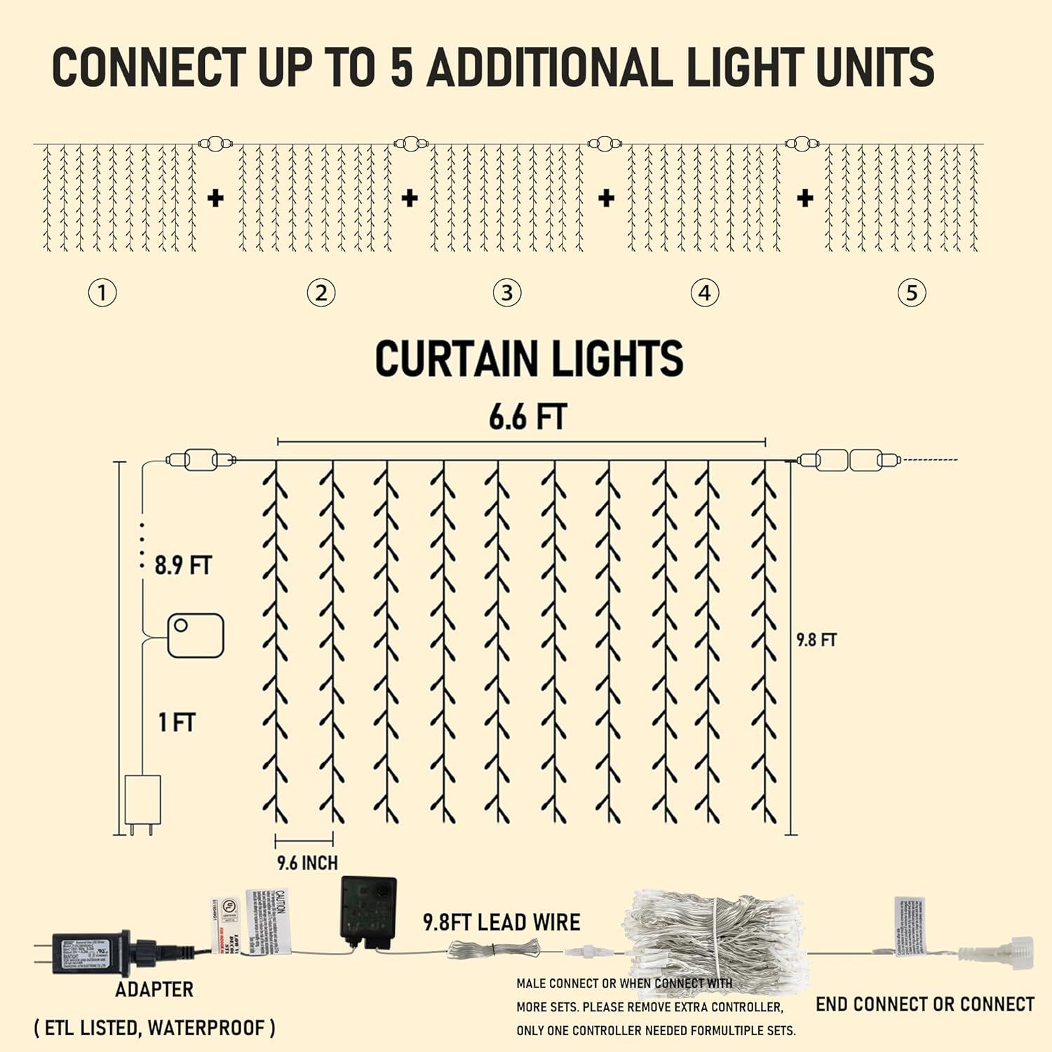Dazzle Bright 300 LED Curtain Lights, Plug in Fairy Curtain Lights for Bedroom, Christmas Hanging String Lights Outdoor for Window Backdrop Wall Wedding Patio Indoor Dorm Party Decor, Warm White