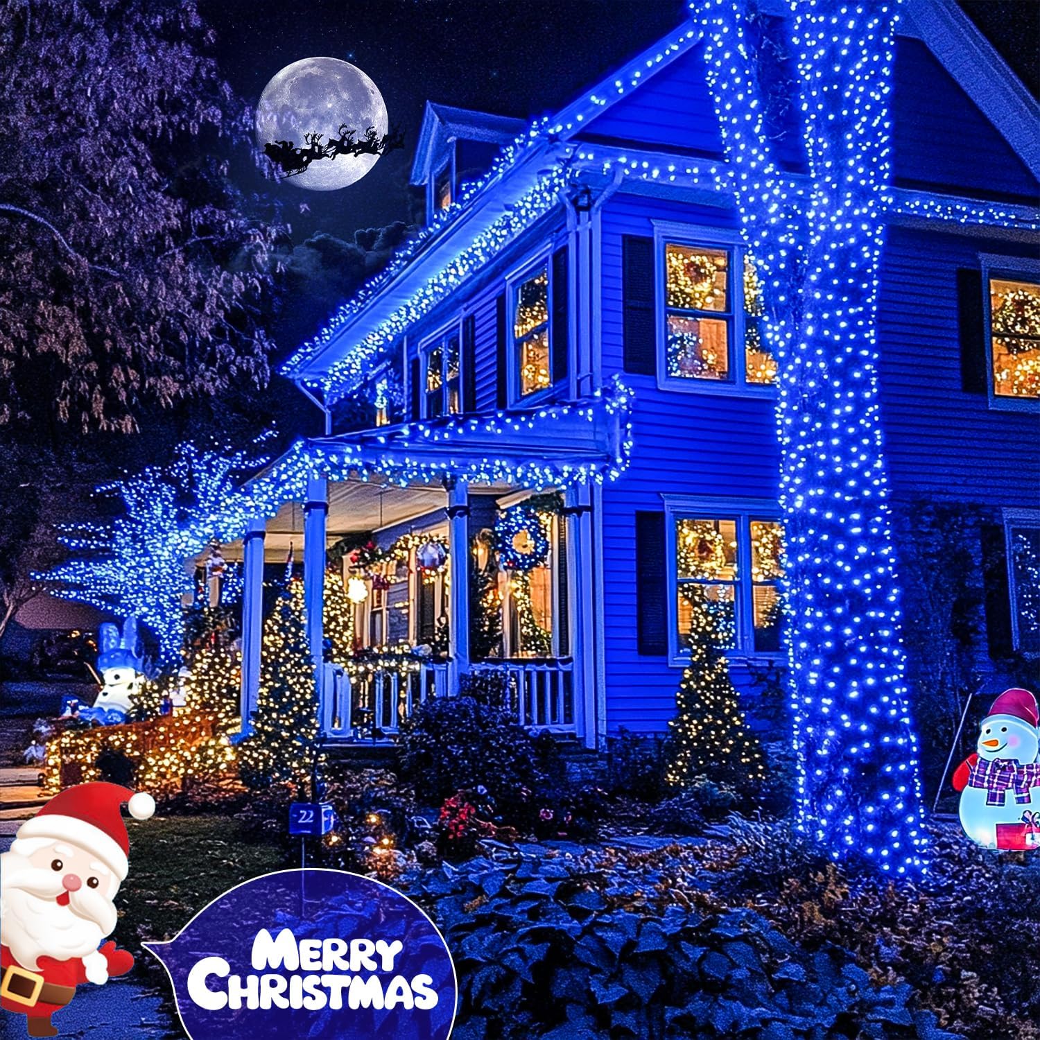 JMEXSUSS 200 LED Blue Christmas Lights Outdoor, Expandable 66ft Christmas String Lights Green Wire, 8 Modes Twinkle Xmas Tree Light Plug in for Party Indoor Ceiling Beroom Patio Fence Yard Decor