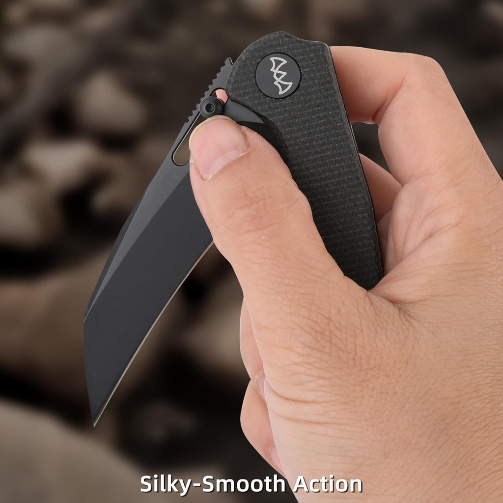 Folding Pocket Knife, 3.1" Stonewash Blade EDC Knife with Safety Liner Lock, Small Pocket Knife with Clip for Men, Sharp Camping Hiking Hunting Survival Knives