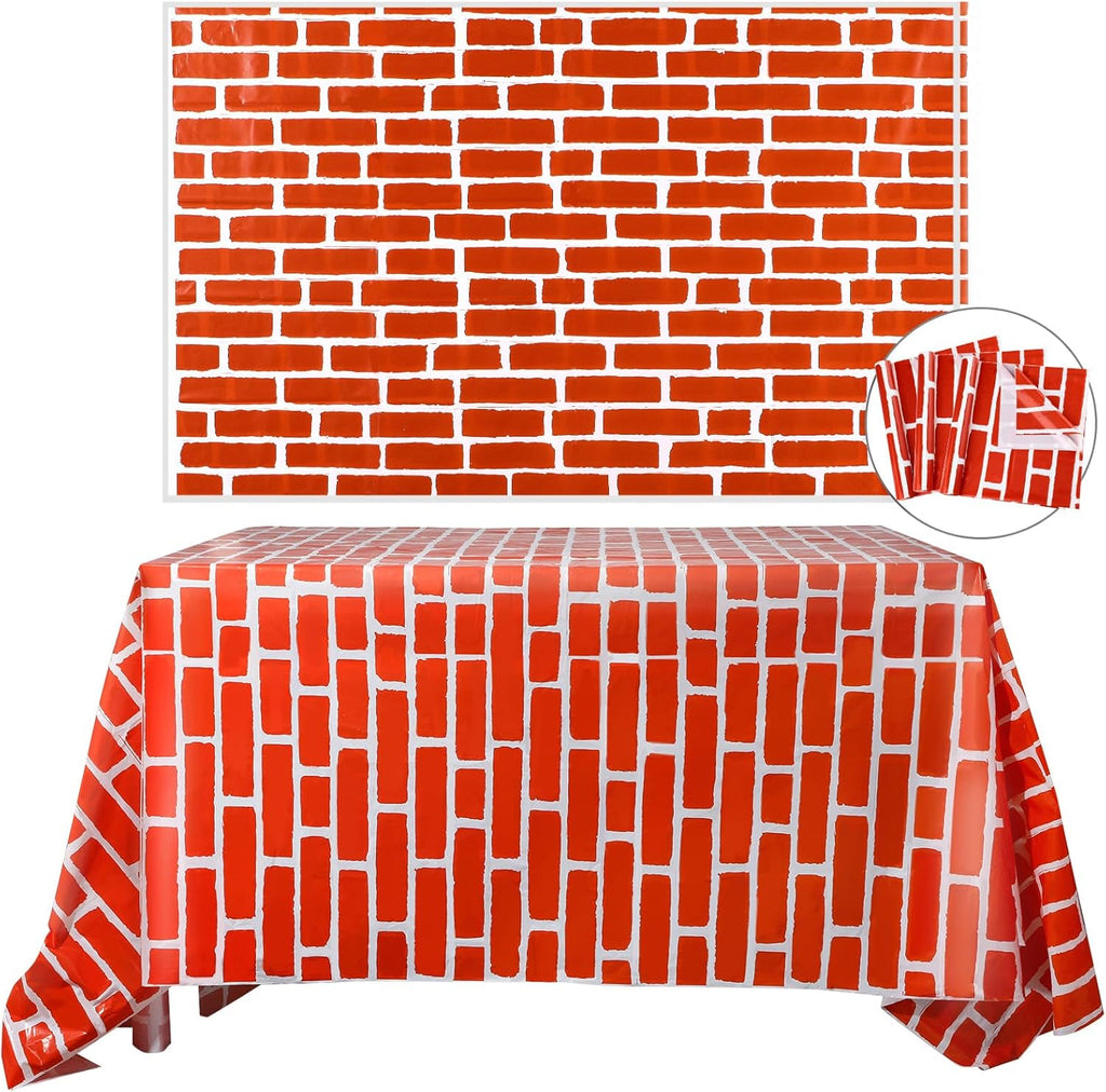 Chuangdi 8 Pcs 4.5 x 9 Feet Brick Wall Backdrop Tablecloth Christmas Stone Wallpaper Removable Wall Scene Setter Background for Medieval Castle Winter Holiday Party Decoration(Red Brick)
