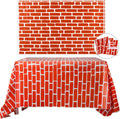Chuangdi 8 Pcs 4.5 x 9 Feet Brick Wall Backdrop Tablecloth Christmas Stone Wallpaper Removable Wall Scene Setter Background for Medieval Castle Winter Holiday Party Decoration(Red Brick)
