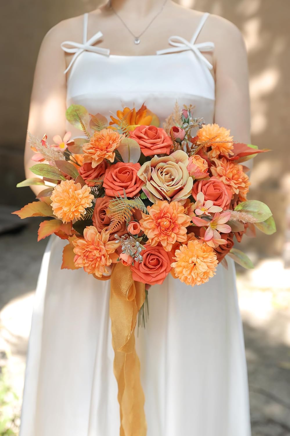 Fall Orange Artificial Flowers Combo Box Set Gradient Color Flower Leaf with Stems for DIY Wedding Bouquets Centerpieces Baby Shower Party Home Decorations