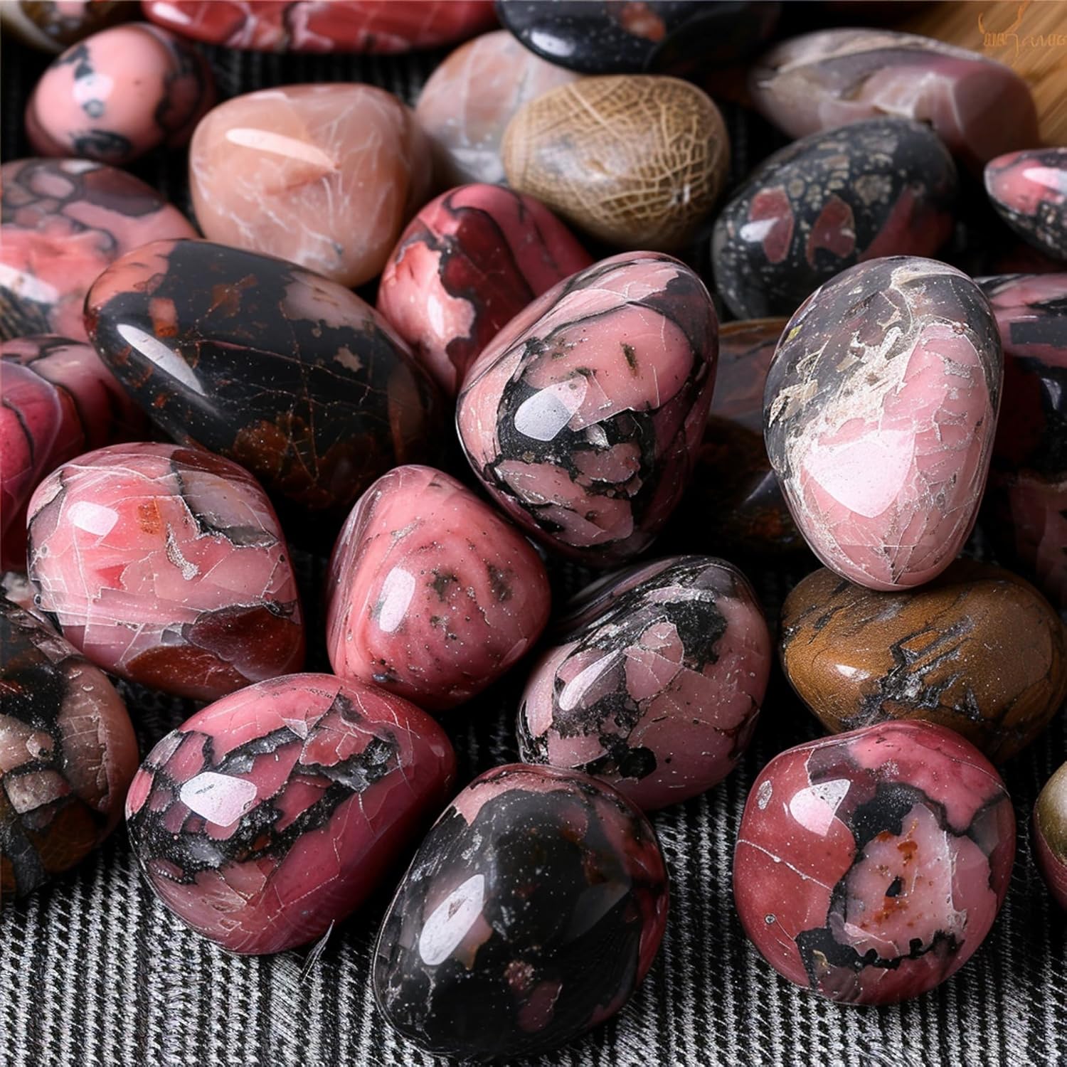 Polished Rhodonite Crystal Chips Set, 0.4", 128 Pcs - Handpicked Tumbled Stones and Crystals Bulk for Healing, Reiki, Meditation, Witchcraft and Home Decor