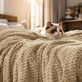 PHF Ultra Soft Flannel Fleece Blanket King Size, Lightweight 3D Jacquard Fleece Blanket, No Shedding, No Pilling, Luxury 340GSM Aesthetic Fluffy Cozy for Bed Room Decor, 108"x90", Khaki