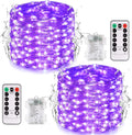 JMEXSUSS 2 Pack Christmas Fairy Lights Battery Operated, Total 400 LED 132ft Purple Christmas String Lights Indoor with Remote, 8 Modes Copper Wire Twinkle Lights for Bedroom Wall Tree Decor