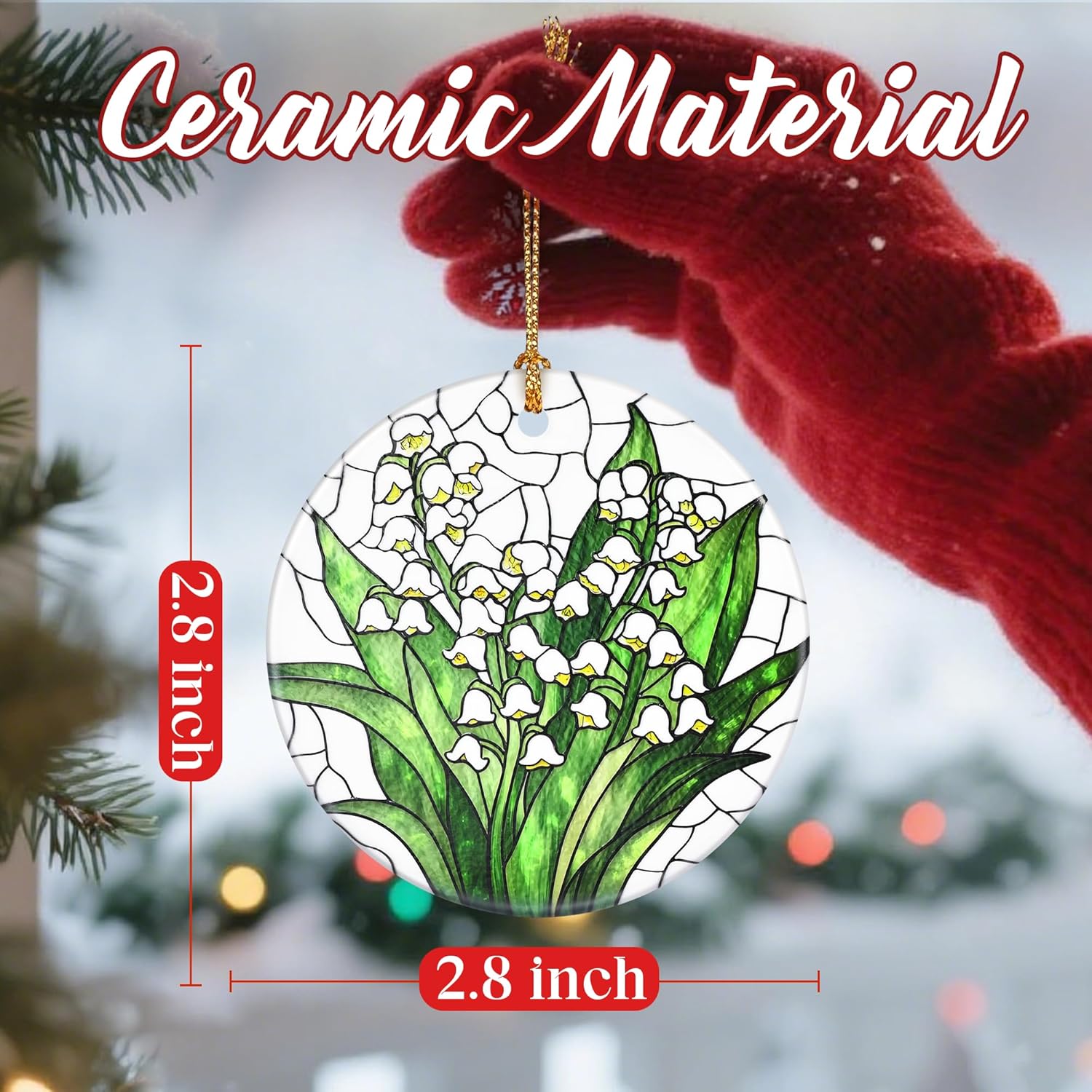 Christmas Ornaments, Dodosky 2.8in Ceramic Lily of The Valley Flower Ornament, Xmas Decor, Christmas Tree Ornaments, Xmas Decorations for Tree, Holiday Ornament, Gifts for Women, Mom, Flower Lovers