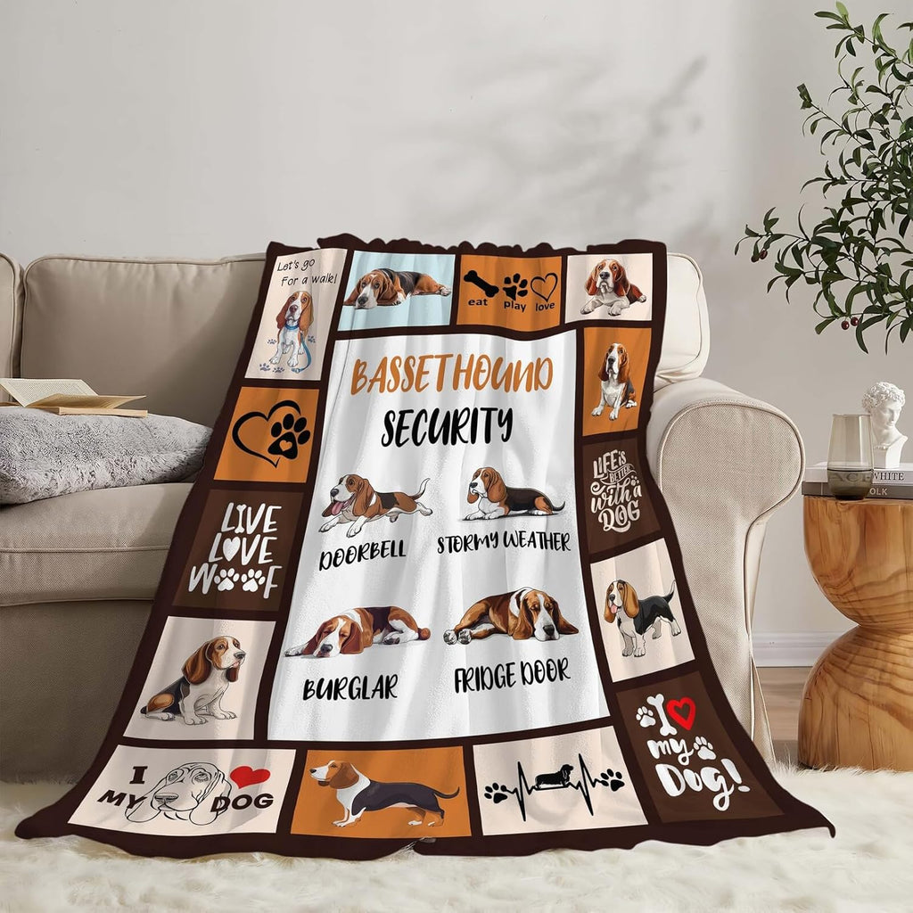 Basset Hound Blanket Basset Hound Dog Throw Blanket Gifts for Girls Women Kids Boys Adults Men Super Soft Cozy Plush Fluffy Fuzzy Fleece Blanket Home Decor 60''X80''