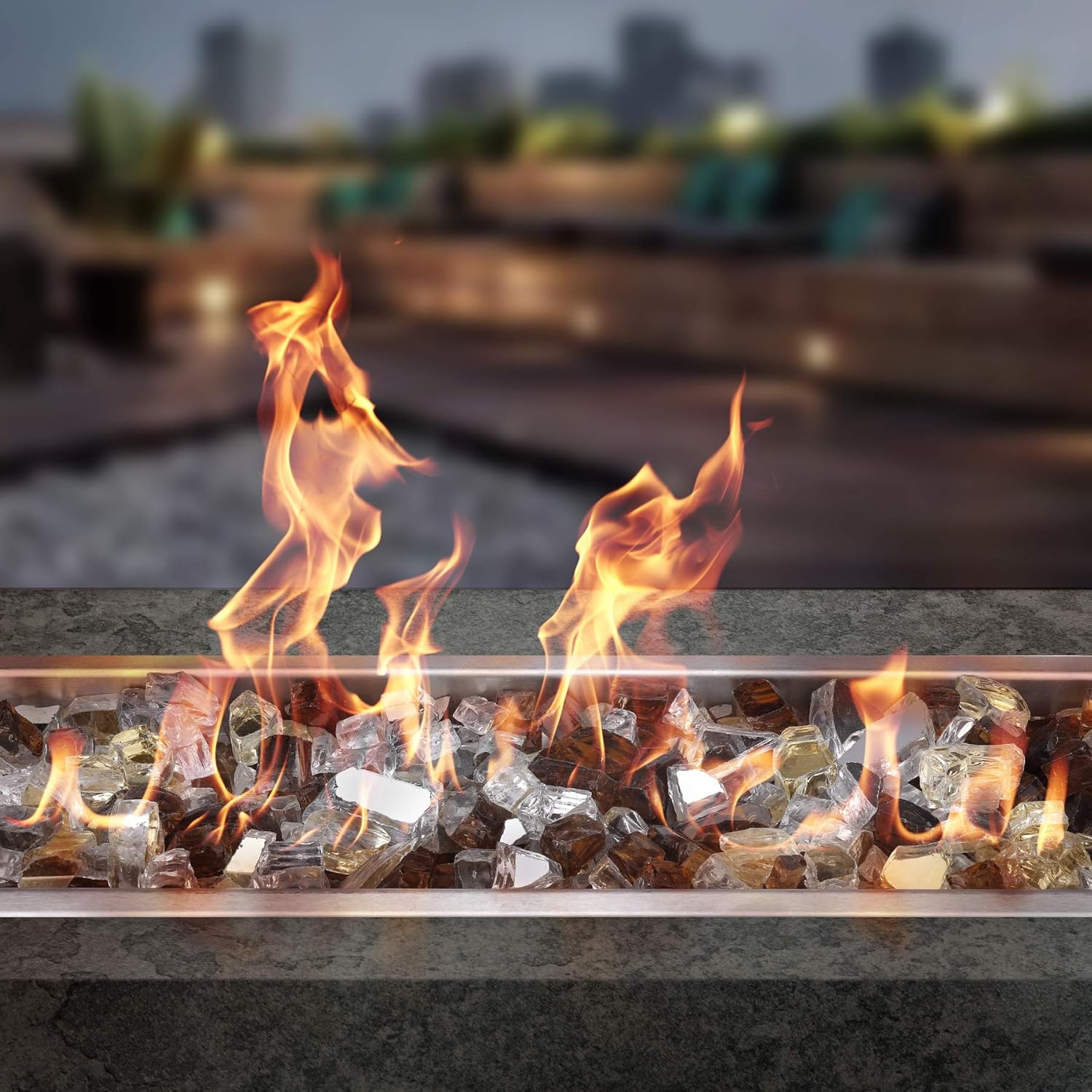 Onlyfire 10 Pounds Blended Reflective Fire Glass for Fire Pit Fireplace and Landscaping, 1/4 Inch Mixed Colored High Luster Fireglass Rocks for Outdoor and Indoor Use - Gold+Platinum+Copper