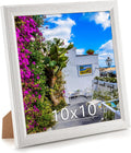10x10 Wood Frame White, Natural Woodgrain 10x10in Picture Frame, Rustic Wooden 10 x 10 inch Gallery Photo Poster Frame with HD Plexiglass, Horizontal Vertical Wall Mounting Tabletop Display 1Pcs