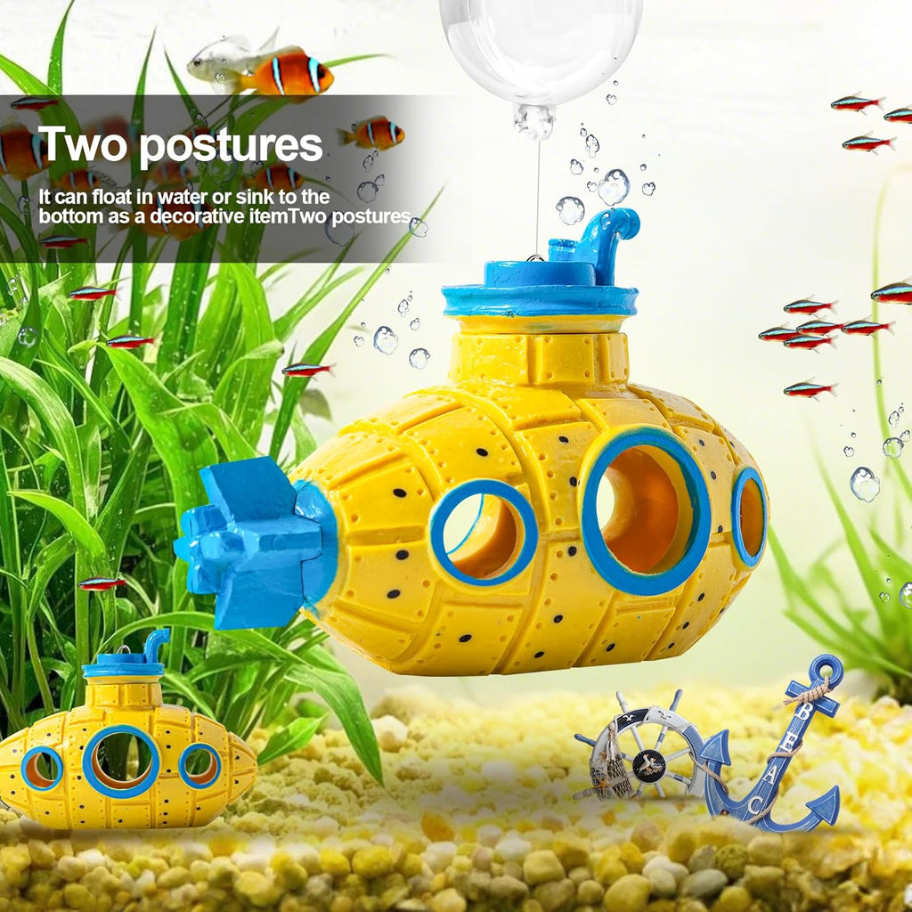 CousDUoBe New Upgrade Floating Fish Tank Decoration, Cute Retro Submarine Set and Floating Diver,Three Float Balls, Aquarium Decorations Resinous Betta Fish Tank Accessories