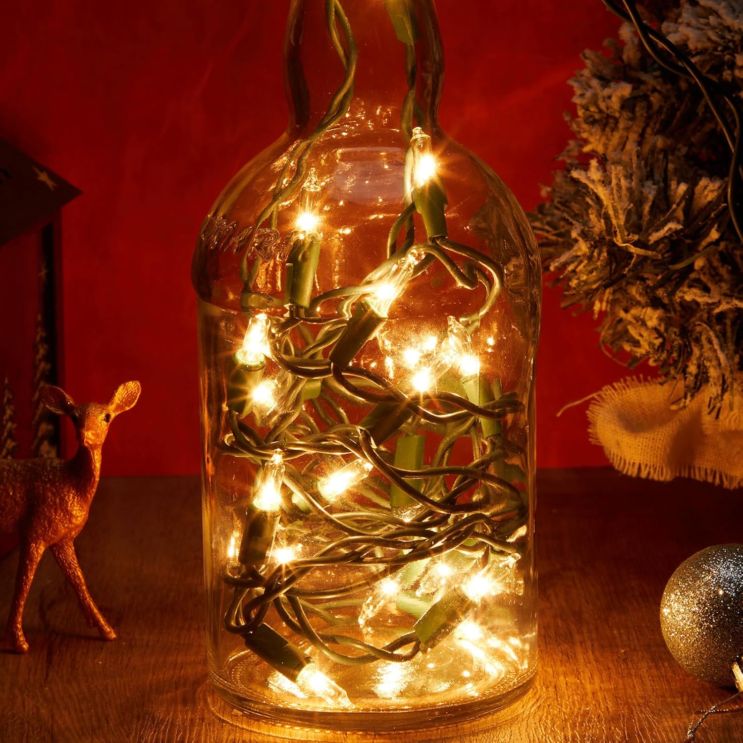 Mini Christmas Lights String Warm White Vintage Short Strand String Lights, Clear Bulbs Wire Fit Light up Christmas Decorations(10 Bulbs Connectable,8ft,Green)