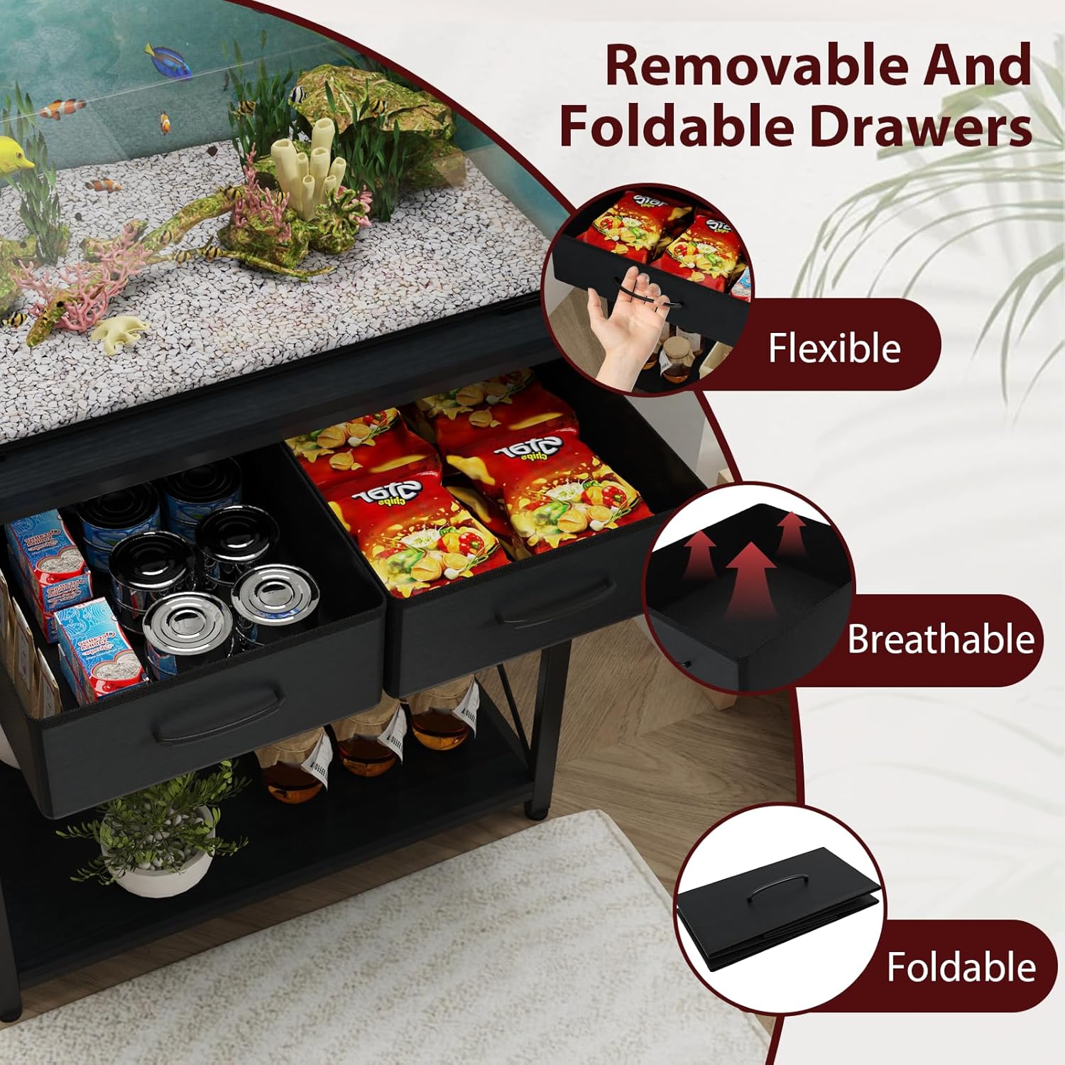 TFK 20-29-37 Gallon Fish Tank Stand with Power Outlet, Heavy Duty Metal Aquarium Stand with Two Storage Drawers for Fish Tank Accessories Storage, Perfect for Turtle Tank, Reptile Terrarium, Black