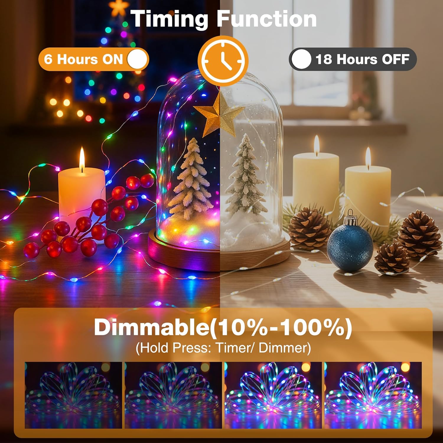 3 Pack 16FT 50 LED Fairy Lights Battery Operated with Timer, 8 Modes USB Mini Twinkle Light, Small String Lights for Christmas Tree Wreath Vase Bedroom DIY Wedding Decorations-Multi-Colored