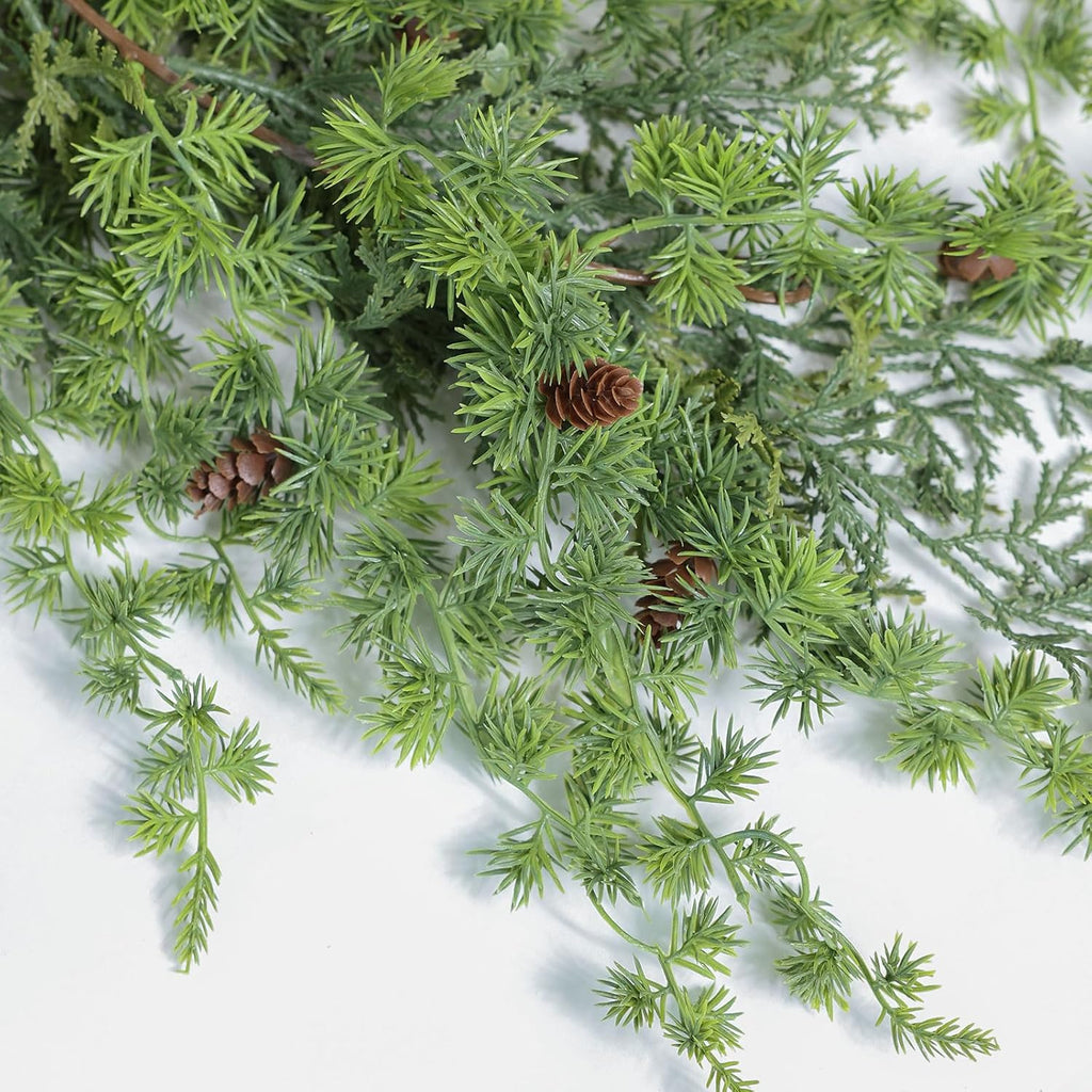 MIZII Christmas Garlands 6 Feet Artificial Pine Garland with Pinecone Green Plant Pines Vine Greenery Garland Christmas Decorations for Xmas Fireplace Mantle Home Decor Indoor Outdoor (Hanging Pine)