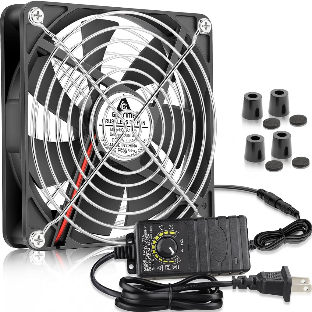 GDSTIME 140mm x 25mm Computer Fan with AC Plug, 110V 120V 220V 240V AC Powered Variable Speed Controller 4V to 12V for Biltong Dryer Box Receiver Amplifier PlayStation Component Cooling