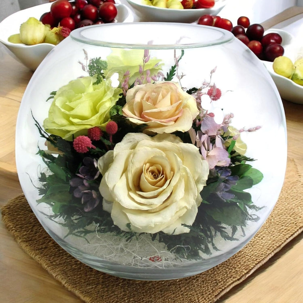 Fiora Flower | Preserved Roses & Floral Arrangement in Sealed Glass Vase | Lasts up to 5 Years | Elegant Gift for Weddings, Birthdays, and Anniversaries (Pastel)