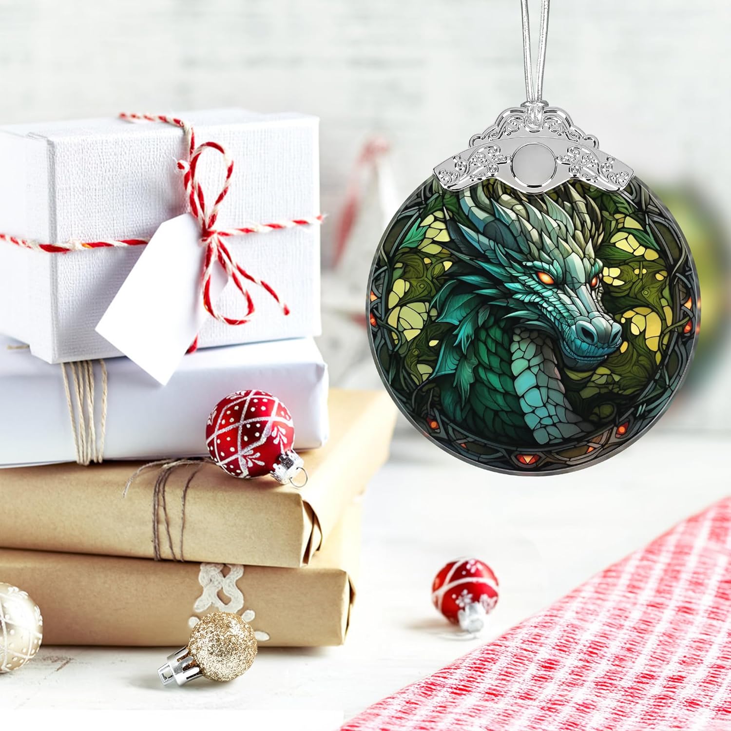 Christmas Ornament, 2025 Ornaments for Christmas Tree, Stained Glass Hanging Ornament, Holiday Ornaments, Unique Gift Idea - Dragon