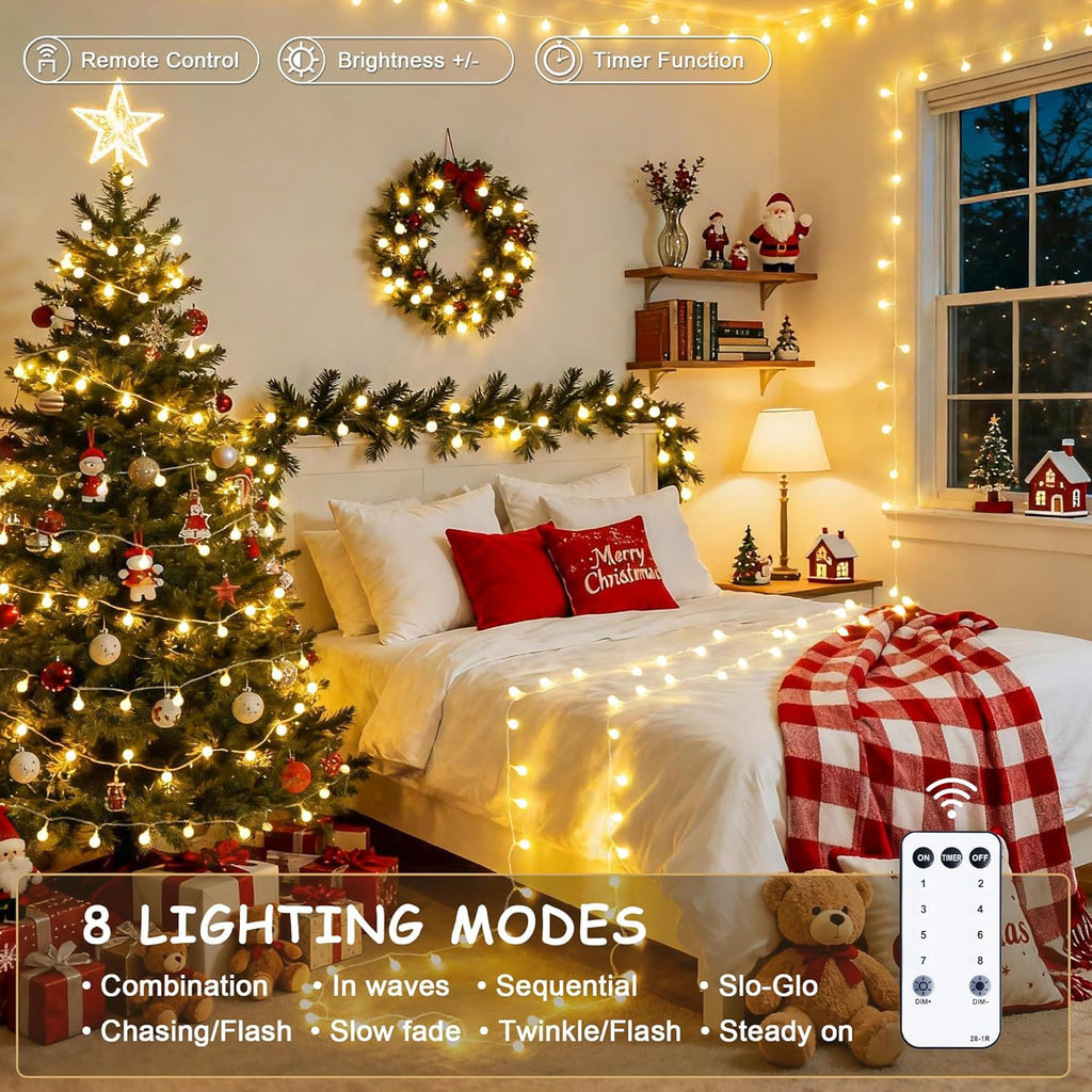 147ft Globe String Lights Outdoor Waterproof, 300 LED Indoor Christmas Lights Plug in with Remote, Hanging Fairy Light for Bedroom Holiday Party Patio Garden Christmas Decorations, Warm White