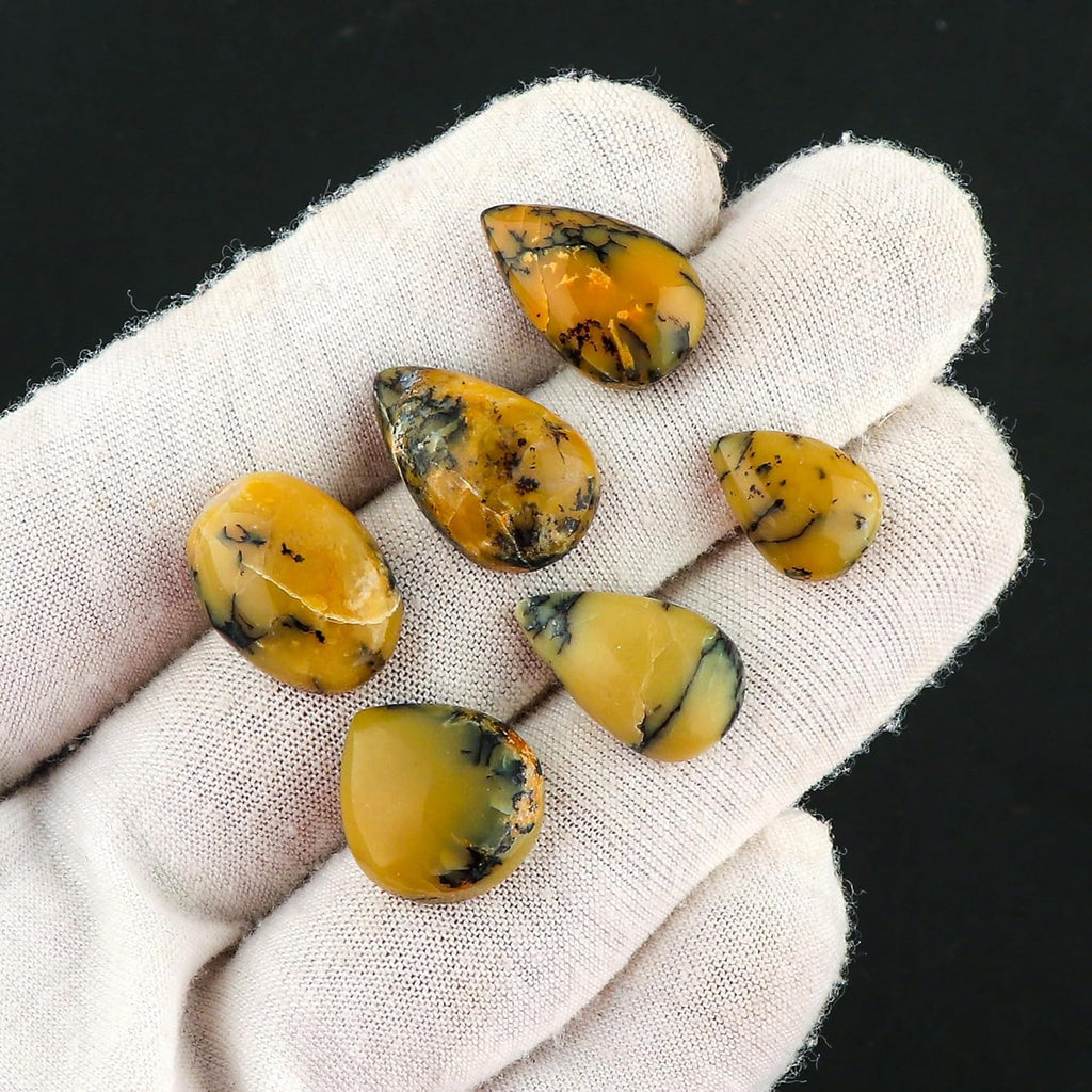 CRYSTALIS Wholesale 5pcs Natural Dendrite-Opal Loose Gemstone Bulk Cabochons Jewelry Making Supply, Chakra Healing Polished Stones, Wire Wrapping, DIY, Gem Collection, Mix-Shape